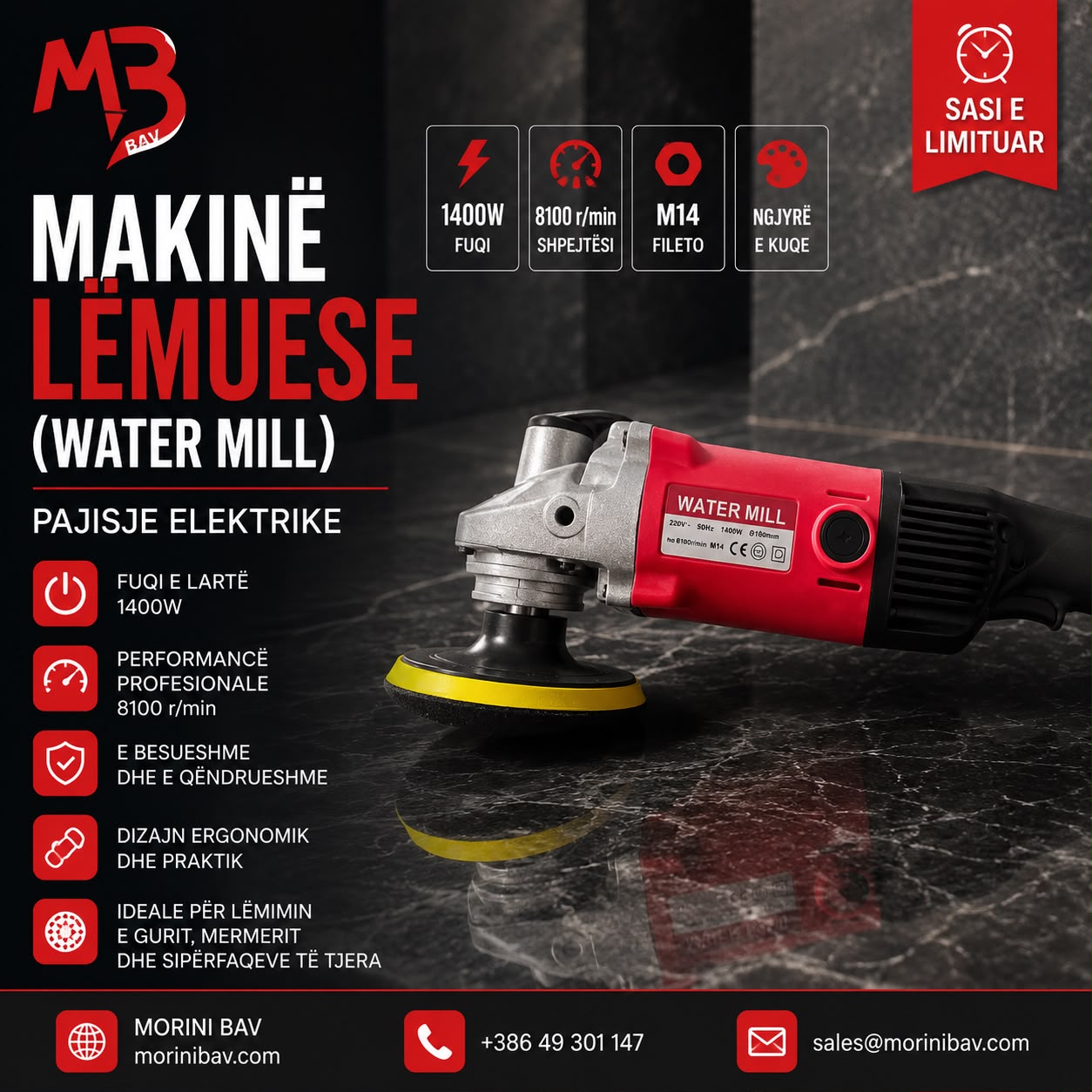 Makinë Lëmuese Elektrike (Water Mill 1400W)